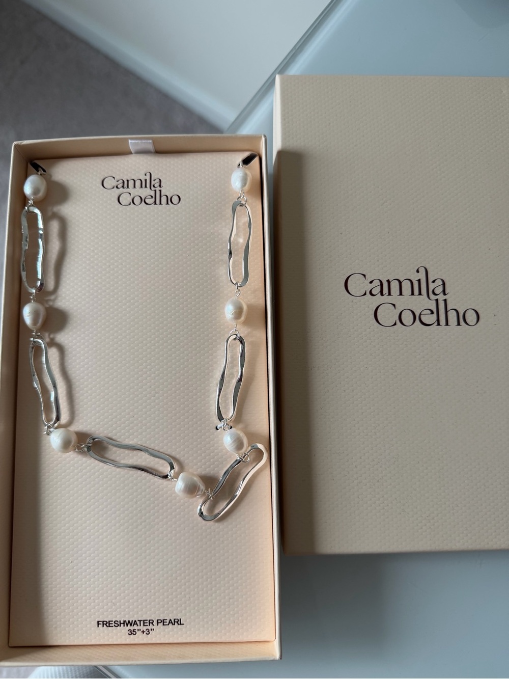 Camila Coelho Silver White freshwater Pearl Link Necklace
